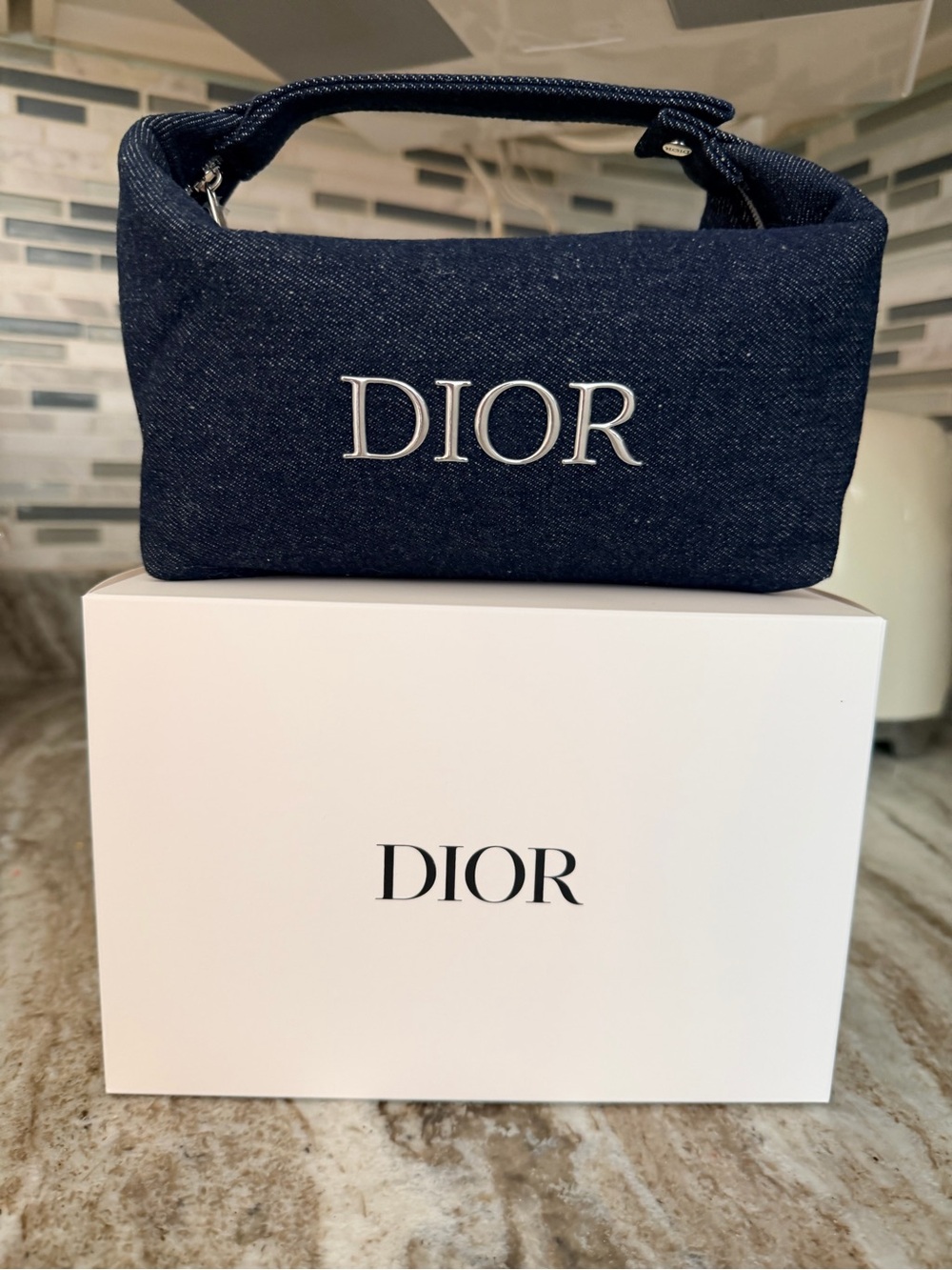 Dior Dark Denim Pouch w Silver Hardware NEW in Box/SEALED in Plastic Bag GWP - Picture 2 of 15